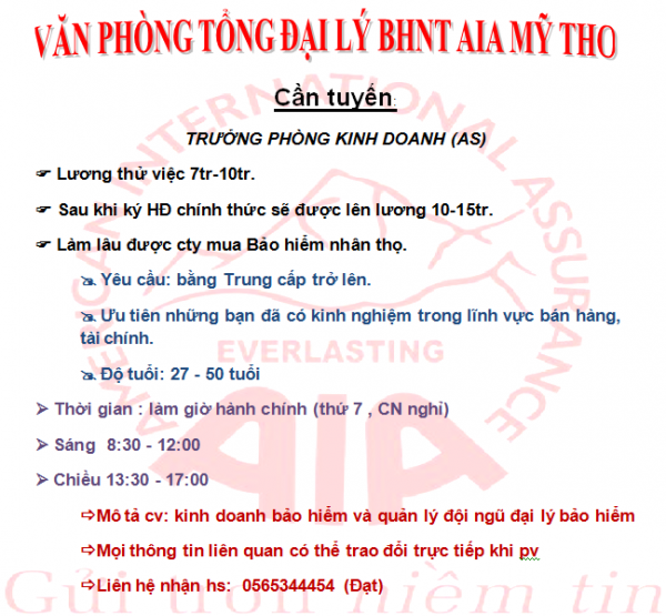 Văn phòng Tổng đại lý BHNT AIA Tiền Giang tuyển dụng 2 ho so 2 1d8a97a1
