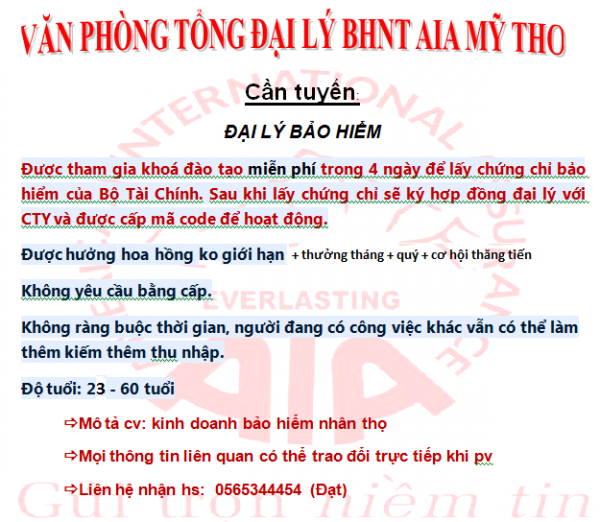 Văn phòng Tổng đại lý BHNT AIA Tiền Giang tuyển dụng 1 ho so 3 4856694f